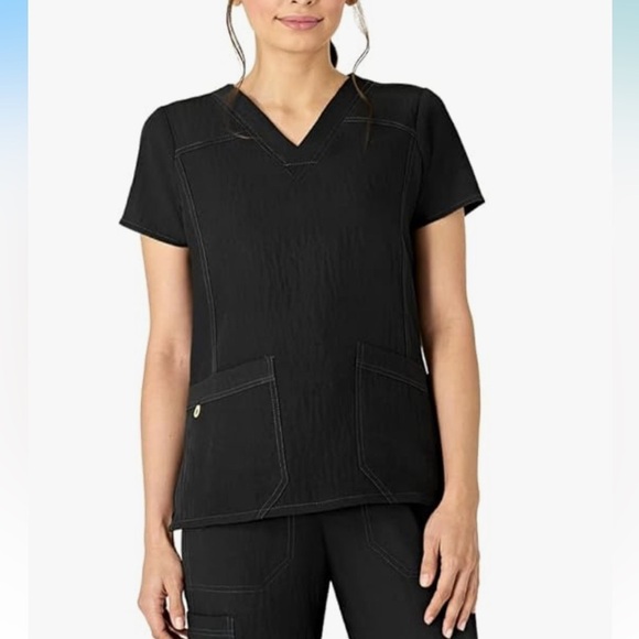 NWT WonderWink Women's Four Stretch Sporty V-Neck Scrub Top -3 pockets - Picture 1 of 7